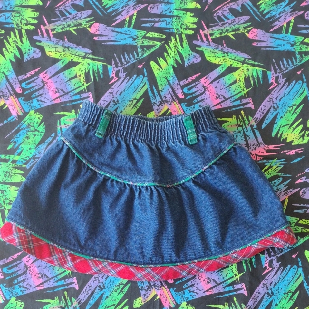 VTG Osh Kosh Plaid Trimmed Denim Skirt